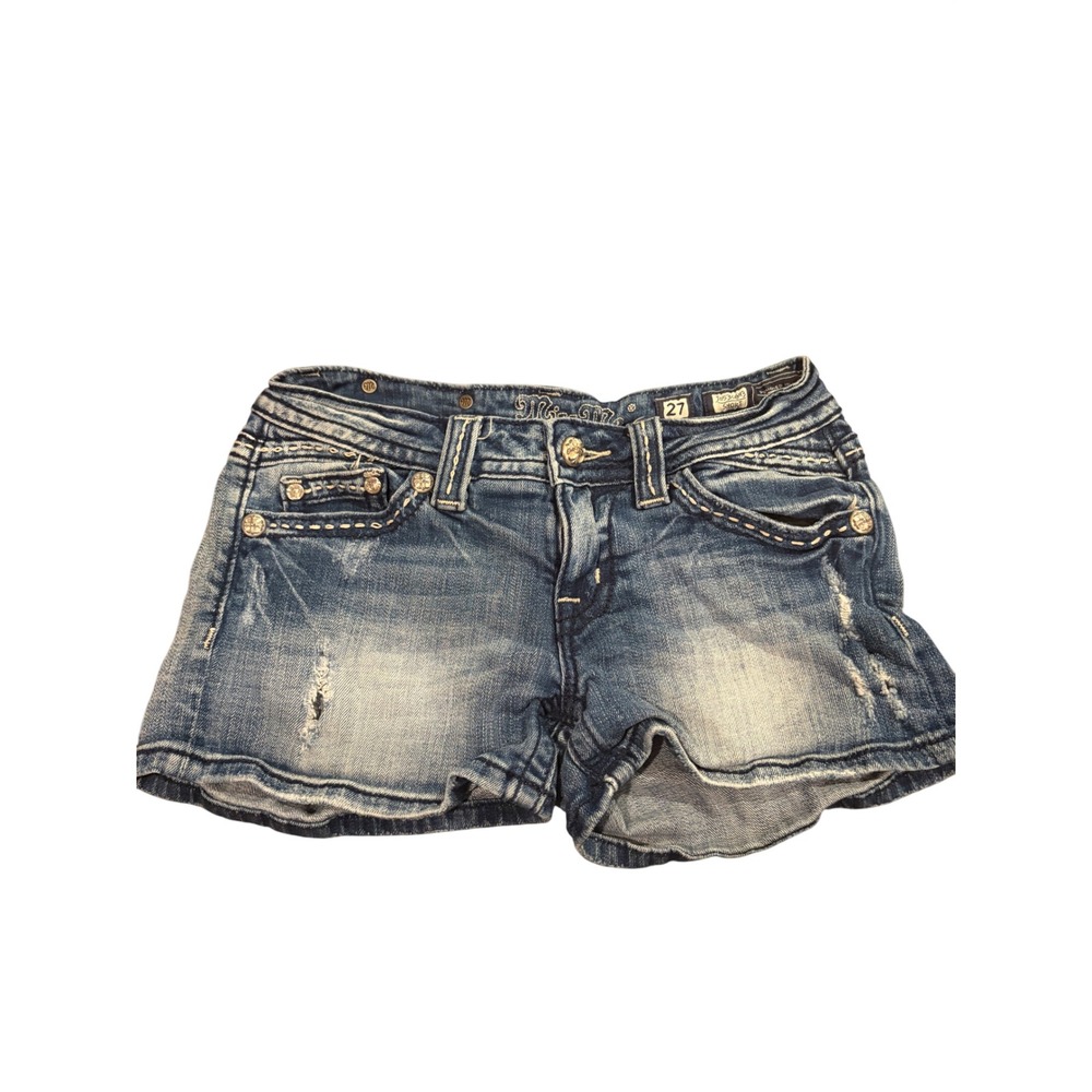 Miss Me Denim Shorts Women 27 Blue Excellent Distressed Embellished Clayton